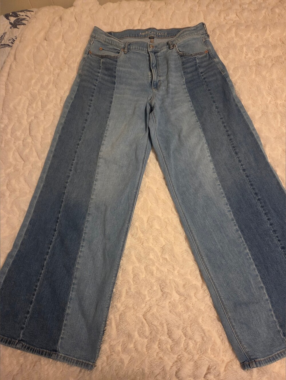 American Eagle Outfitters Two-Tone Blue Panel Ultra Wide Leg Jeans Size 12L